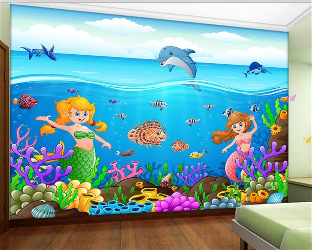 Beibehang写真壁画壁紙漫画リトルマーメイド水中世界シリーズ装飾保育園壁装飾画 Wallpapers Aliexpress