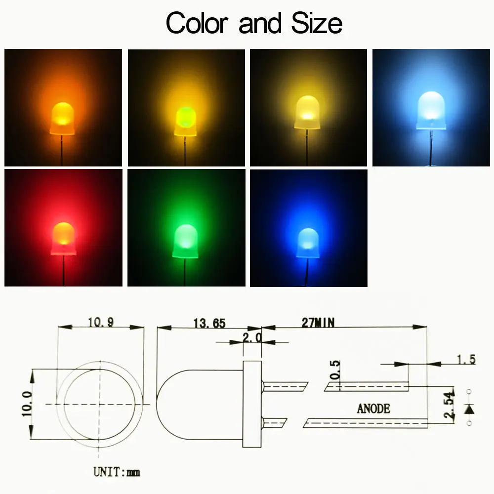 1000 шт. LED 10 мм диффузный Светодиодный белый круглый Топ излучающие диоды ультра