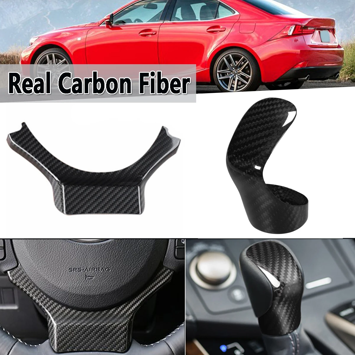 

Real Carbon Fiber Steering Wheel Lower Add-on Trim Cover + Shifter Knob Cover For Lexus 2014-2017 IS200t/250/350 For Decoration