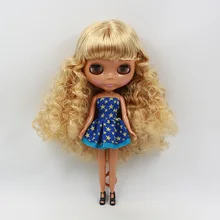 Би 3 блонд длинные вьющиеся волосы Обнаженная кукла Блит черная кожа фабрика кукла подходит для DIY Изменить игрушка BJD для девочек