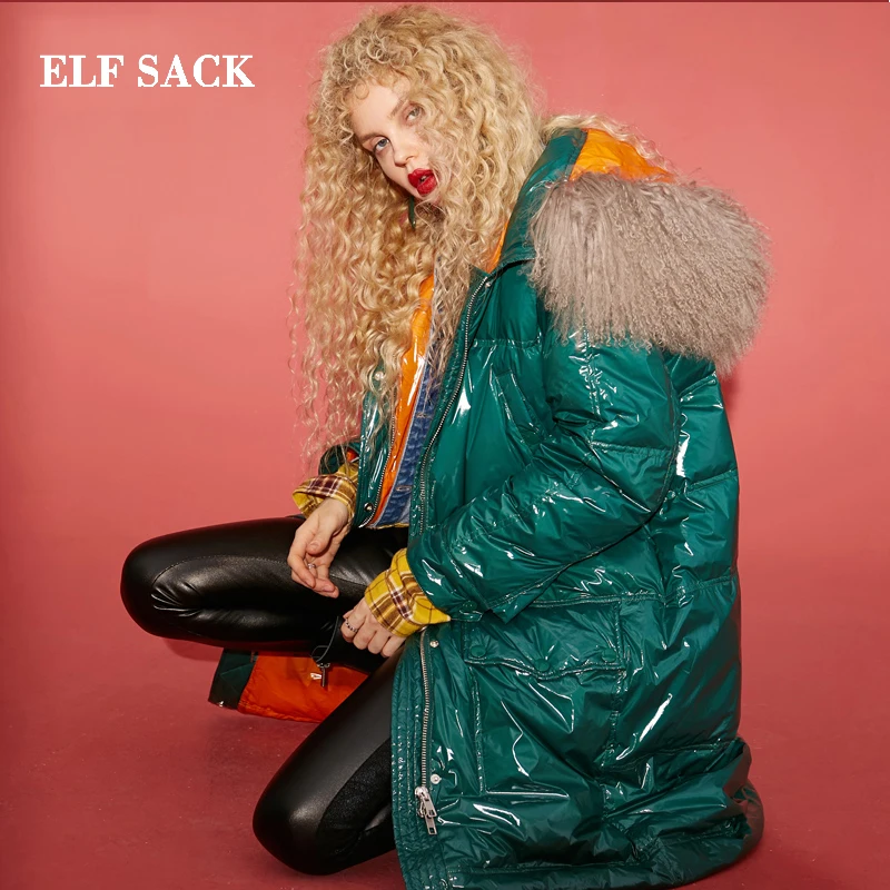 ELF SACK New Woman Down Coat 90% White Duck Down Casual Women Jackets Solid Wide-waisted Femme Winter Wearing Coats For Women