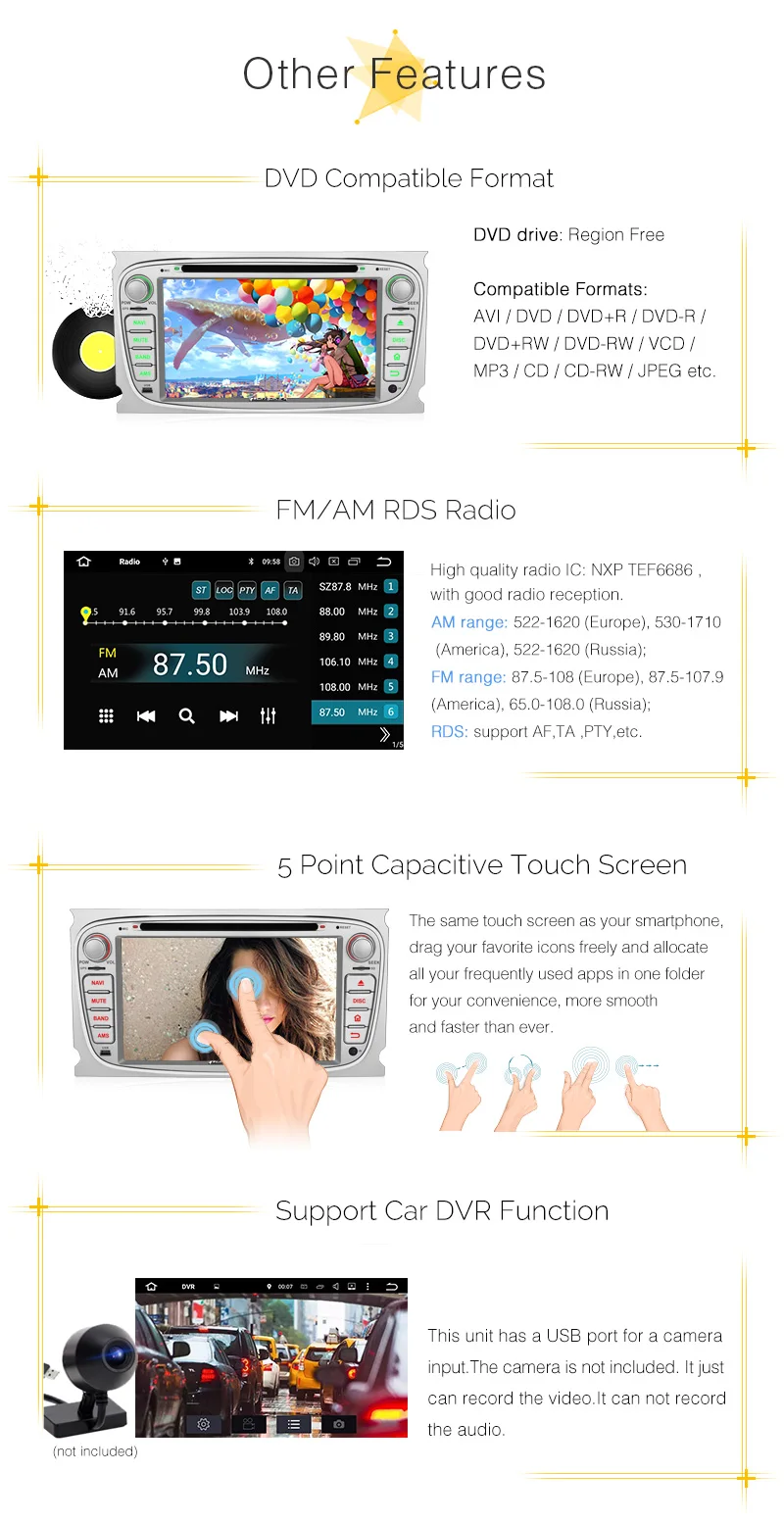 Top Pumpkin2 Din 7"Android 8.0 Car DVD Player GPS Navigation Qcta-Core 4G RAM Car Stereo For Ford Focus/Mondeo Wifi 4G OBD2 Headunit 21