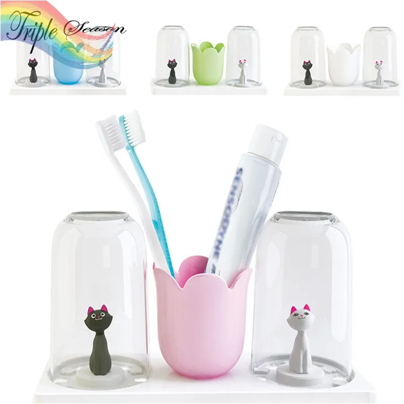 1 piece Toothbrush Holder Storage Box with Rinse Cup Bathroom Set Wall