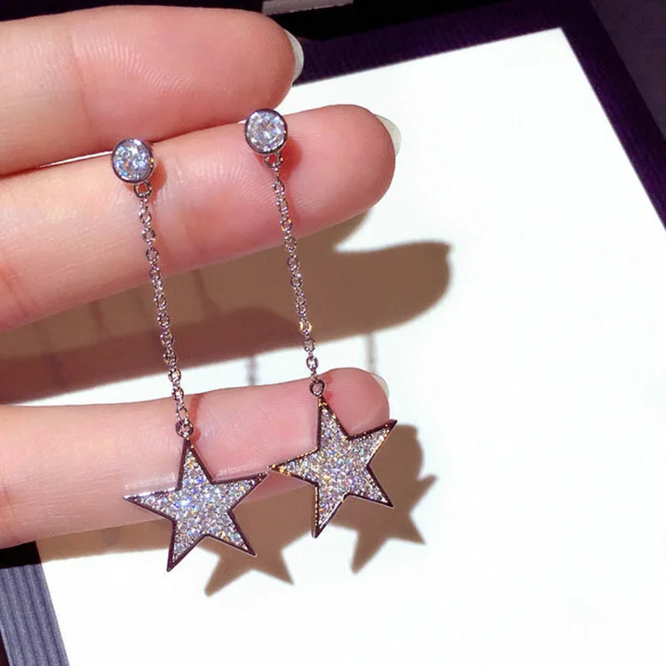 

High Quality Shining Cubic Zirconia Star Pendant Drop Earrings For Women Delicate Micro Paved Dangle Earings Gifts