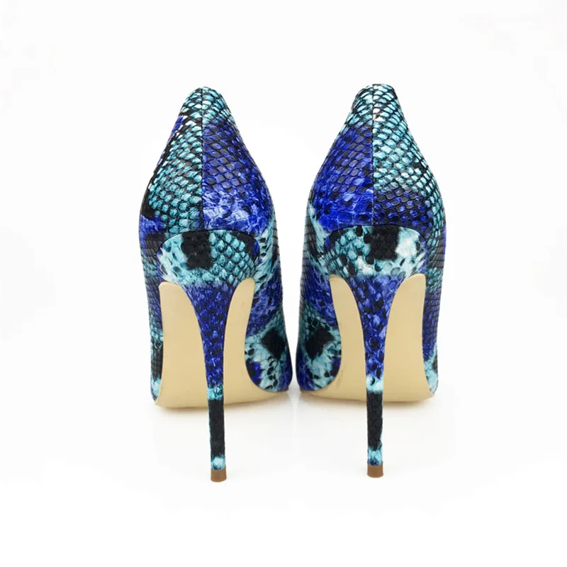 Prova perfetto 2019 New Arrival Women Shoes Blue Snake Printed Sexy Stilettos High Heels 12cm/10cm/8cm Pointed Toe Women Pumps