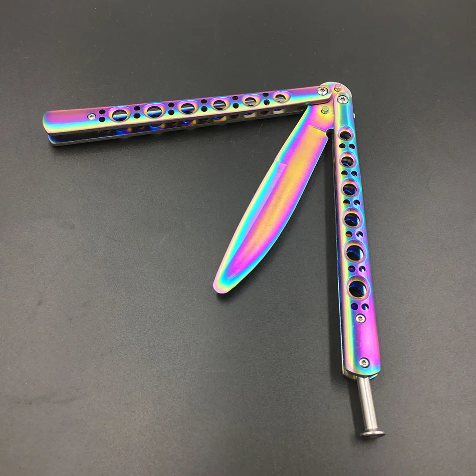 Титановое покрытие, нержавеющая сталь, тренировочный нож, модный нож, Бабочка, игровой нож, без края, тупой инструмент, акробатическая игра, игрушка - Цвет: Rainbow color