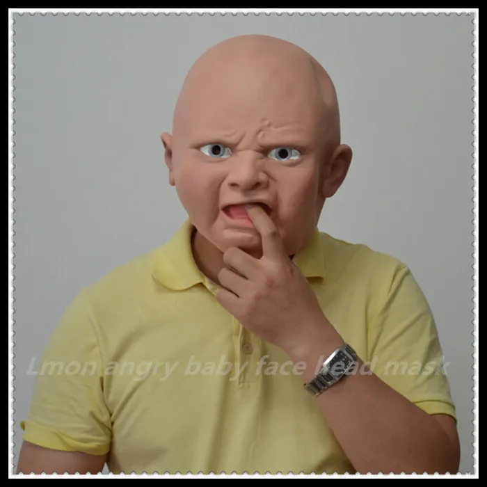 Creepy Halloween Costume Prop Cry Angry Baby mask Full Head Latex