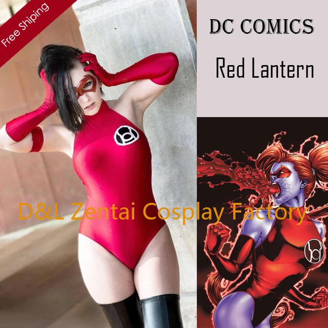 Free Shipping DHL Adult DC Comics Red Lantern Female Superhero Costume Halloween Party Cosplay Red