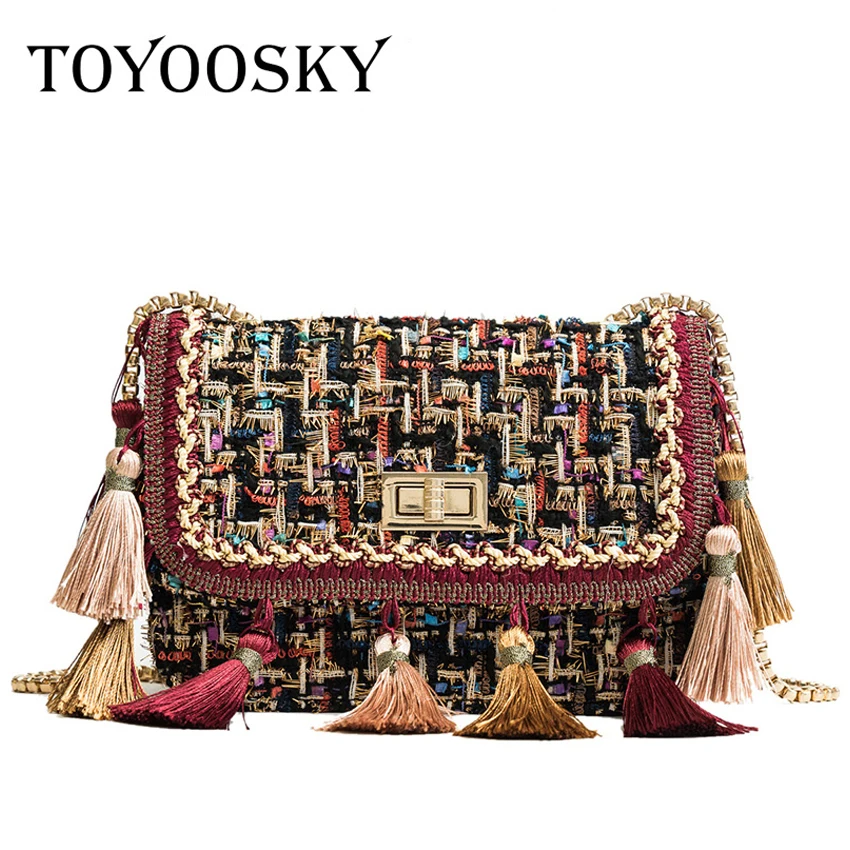 Женская шерстяная сумка TOYOOSKY винтажная клетчатая мессенджер с кисточками и