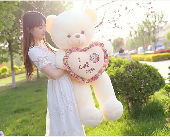 large 100cm white teddy bear i love you bear soft doll throw pillow toy Christmas gift s2422