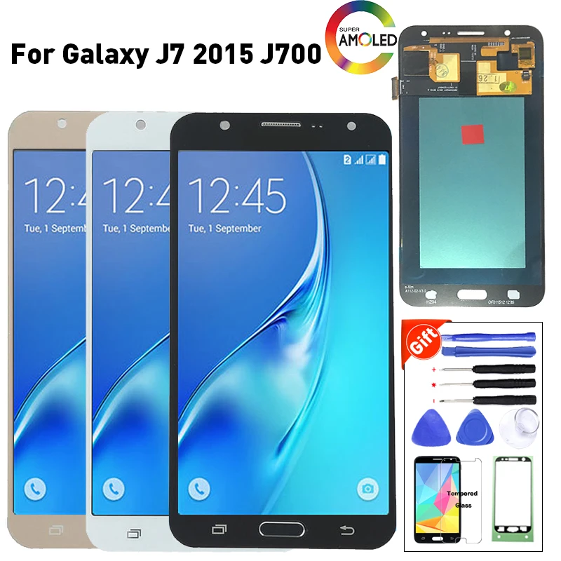 

Super AMOLED LCD Display For Samsung Galaxy J7 2015 J700 SM-J700F J700H J700M J700H/DS Touch Digitizer Screen Assembly +Sticker