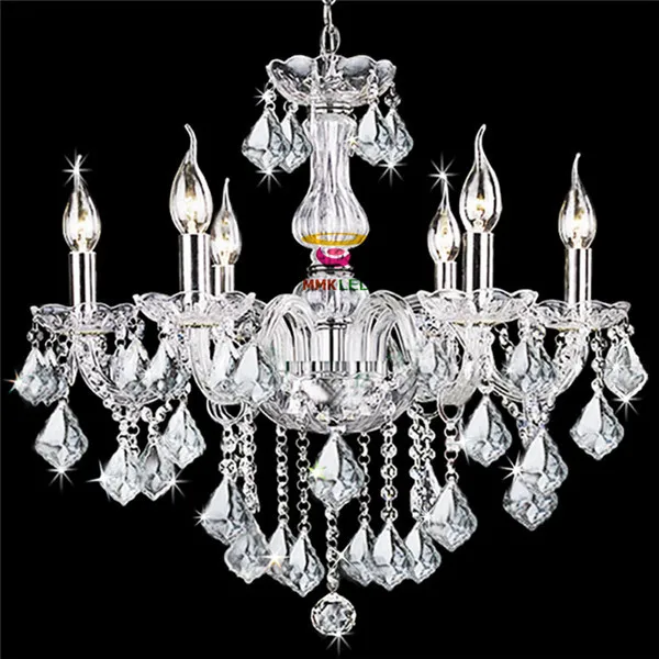 

Transparent candle crystal chandeliers bedroom living room dining room bar glass chandelier 6 arms