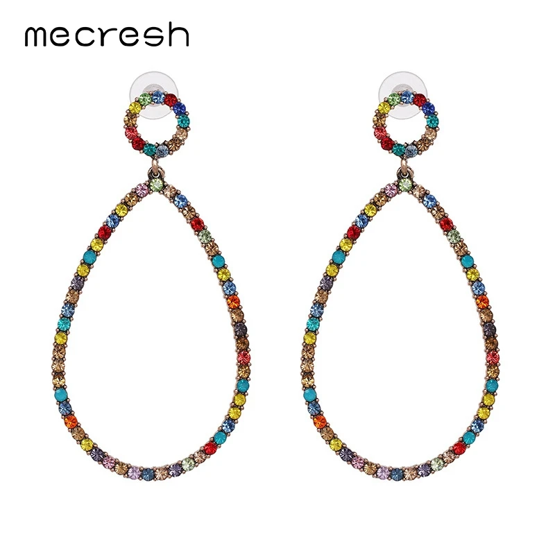 

Mecresh Cute Simple Teardrop Dangle Earrings 2018 Fashion Wedding Jewelry Multicolor Rhinestone Big Long Women Earrings EH1192