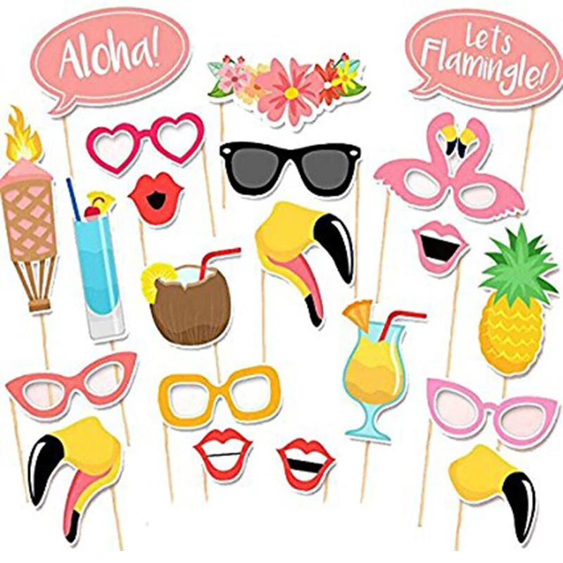21pcs Photo Booth Props Holiday Hawaiian Beach DIY Glasses Skirt Mustache Lips On A Stick Props Wedding Birthday Party Supplies (7)