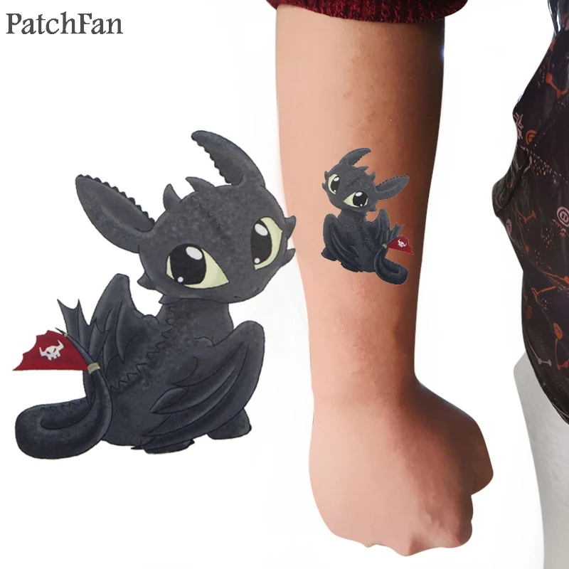 شراء 2 قطعة Patchfan كيفية تدريب الخاص بك التنين ضوء غضب بلا أسنان المؤقتة الجسم الفن ملصق نقل المياه الوشم الرجال ماكياج A1690 حديث