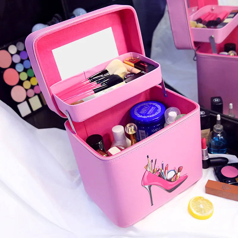 Professional Makeup Bag Women Cosmetic Bags&Case High Quality Leather