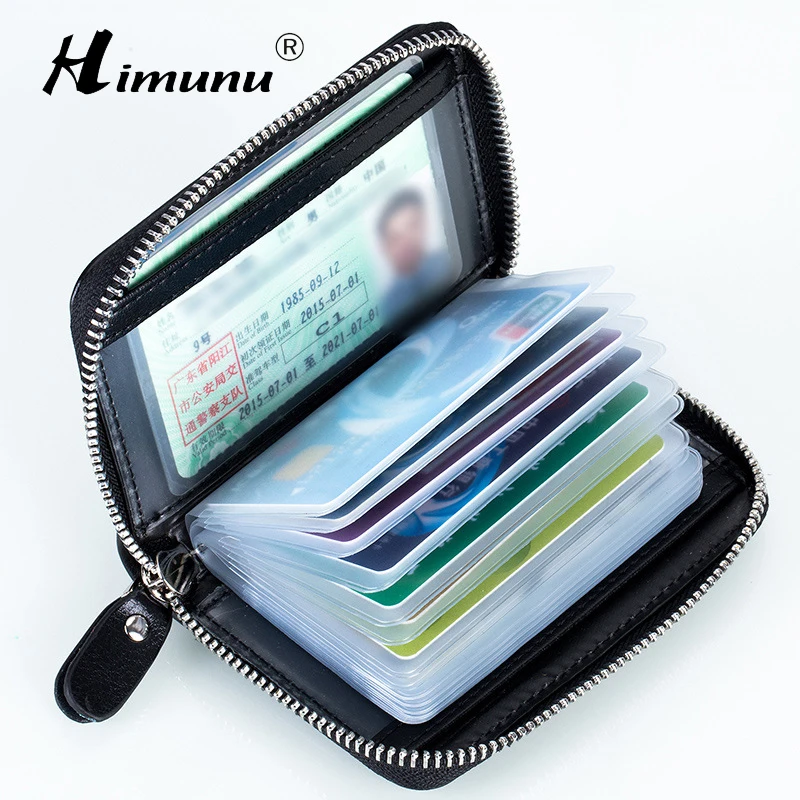 Unisex RFID Mini Genuine Leather Wallet Bank/Name Card Holder Zipper Credit Card Holders Women ...