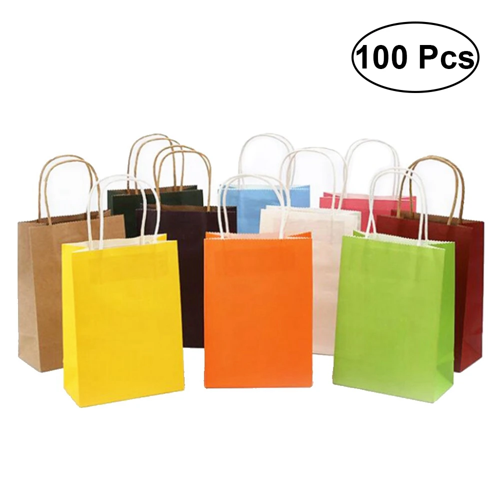 15*21*8cm 100Pcs Gift Bag Durable Beautiful Colorful Kraft Paper Bag Storage Bags for Storage