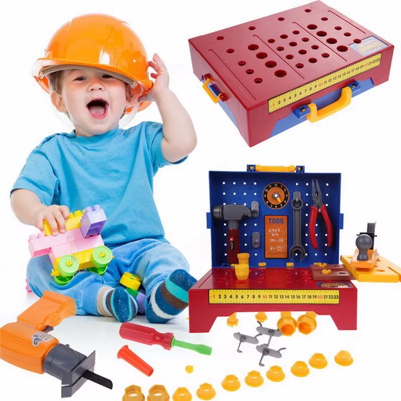 45PC TOY WORKBENCH CHILDRENS TOOL KIT BENCH DIY CREATIVE BUILDER DRILL PLAY KIDS 