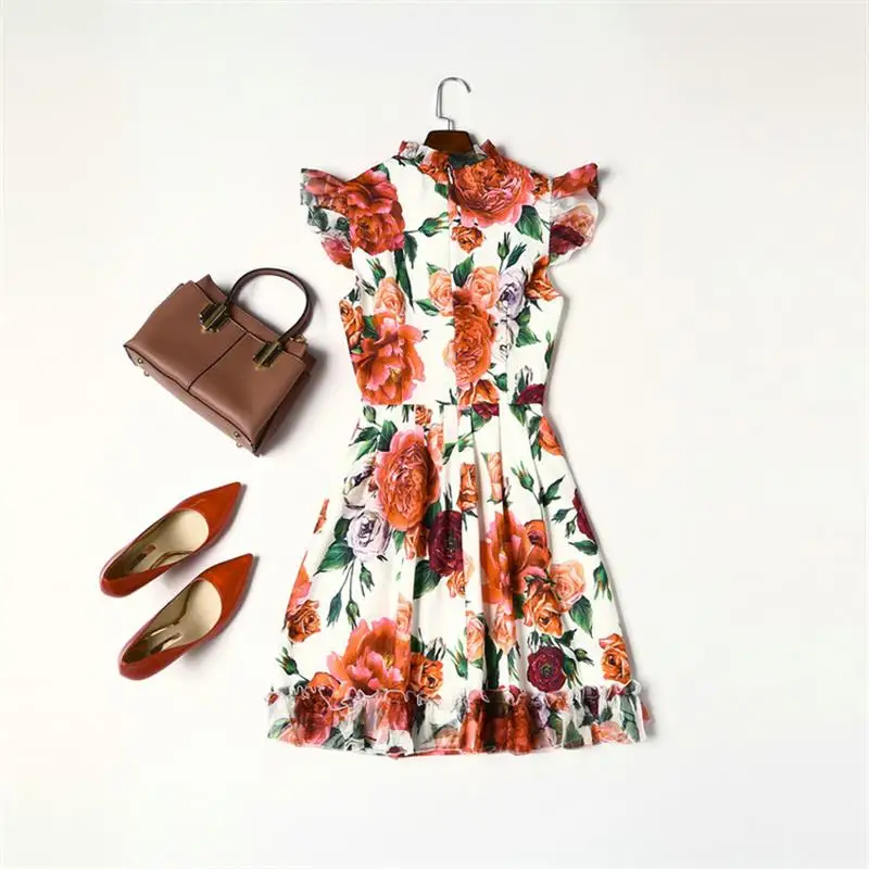 2018 De Lady Robe Piste Imprimé Femmes Haute Ruches Robes Floral Npd0886 Mode Patchwork Qualité 5611xngp