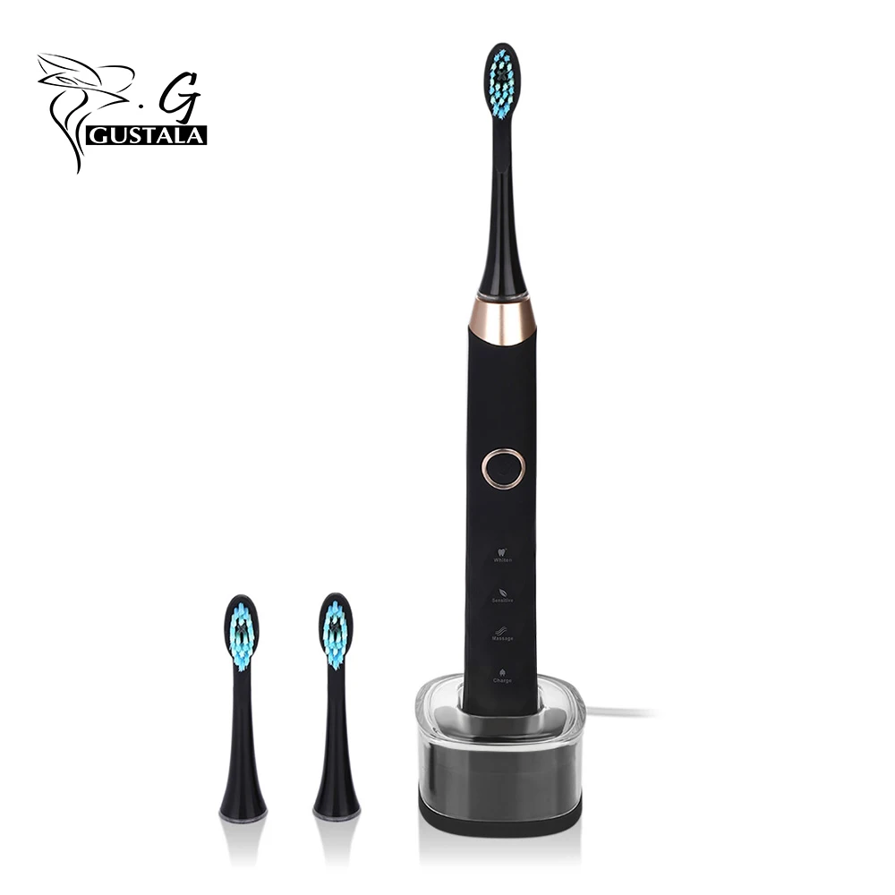 

Gustala 2017 New Chargeable Ultrasonic Sonic Electric Toothbrush USB Rechargeable Tooth Brushes With 3 Pcs Replacement Heads