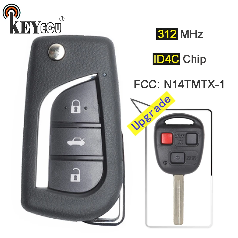 

KEYECU 1x / 3x 312MHz 4C Chip FCC: N14TMTX-1 Upgraded Flip Folding 3 Button Remote Key Fob key for Lexus RX300 1999-2003