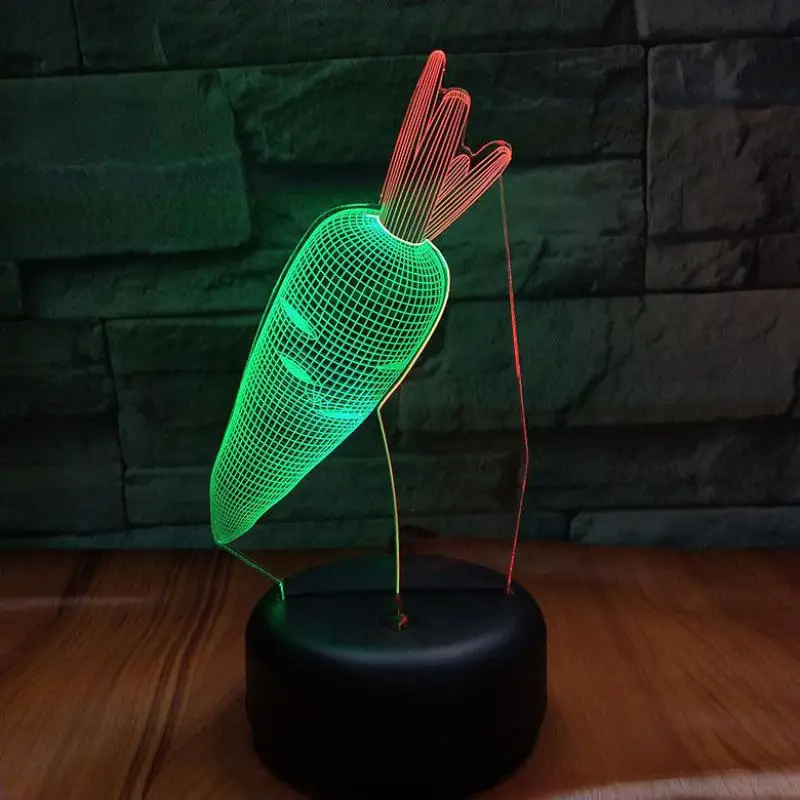 Ночной 3d светильник в виде моркови креативный цветной светодиодный стерео с