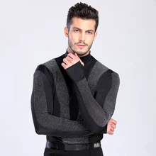 Новое поступление Мужская танцевальная рубашка черепаха шеи с длинным рукавом мужские латинские рубашки бальных танцев топы Одежда для танцев DQ6027