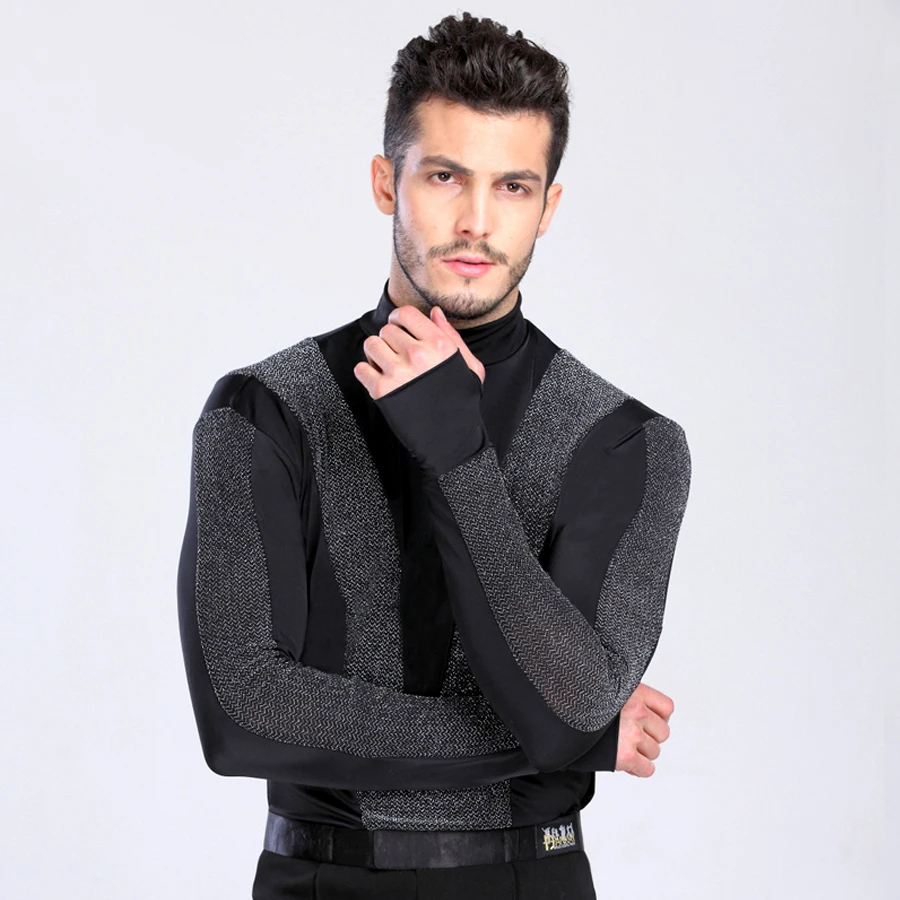 

2018 New Arrival Men Dance Shirt Turtle Neck Long Sleeve Mens Latin Shirts Ballroom Dance Tops Clothing For Dance Wear DQ6027