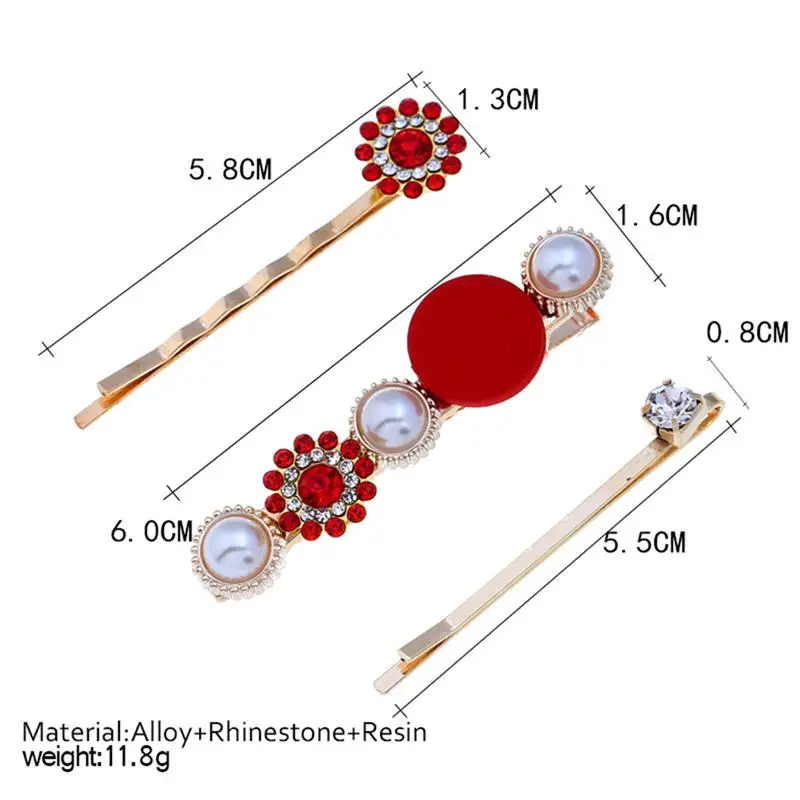 3 шт./компл. перламутровые Стразы инкрустация заколки для волос Элегантные шпильки ювелирные аксессуары для девушек женщин подростков укладки волос(красный