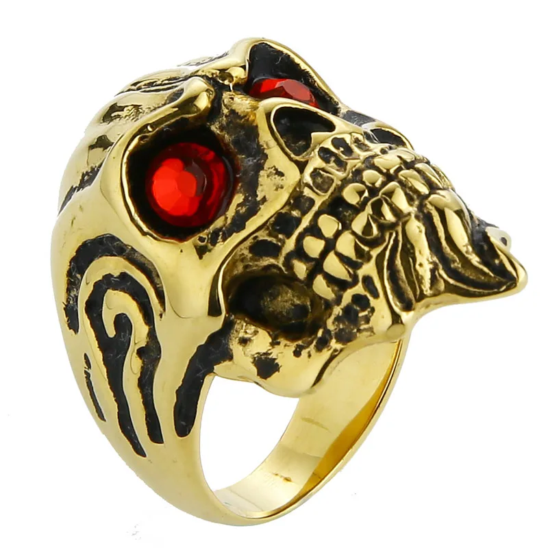 EdgLifU мужское Золотое байкерское готическое кольцо с черепом и красным глазом из нержавеющей стали старое мотоциклетное кольцо с древними способами для мужчин ювелирные изделия