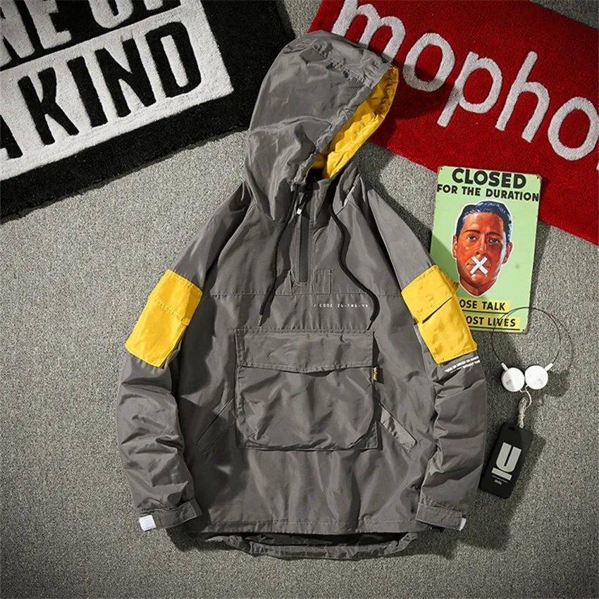 New 2018 Autumn Hip Hop Hooded Jacket Half Zipper Pullover Jacket Men Front Pocket Casual Windbreaker Hoodie Streetwear Harajuku New 2018 Autumn Hip Hop Hooded Jacket Half Zipper Pullover Jacket Men Front Pocket Casual Windbreaker Hoodie Streetwear Harajuku