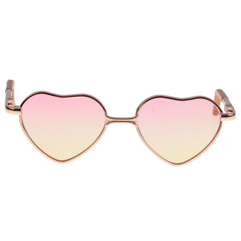 2 Pair Cute Gradient Colored 1/6 Heart Shaped Doll Glasses For 12 inch Blythe Doll Gold Frame, Pink+Blue