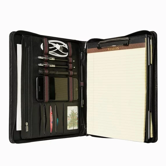 

iLooker Personalized Goatskin Leather Padfolio - Portfolio Organizer with Folding Center Panel