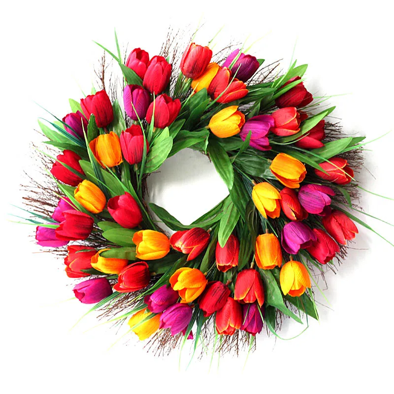 

Diy Crafts Artificial Cotton Crepe Simulation Tulip Wreath Door Knocker Decorative Simulation Flower Wall Hanging Ornaments M18