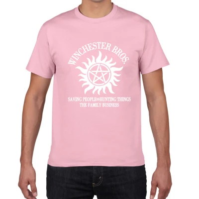 Новая мужская футболка Сверхъестественное Винчестер Bros хип-хоп мужские футболки хлопок размера плюс летняя уличная одежда футболки для мужчин - Цвет: pink