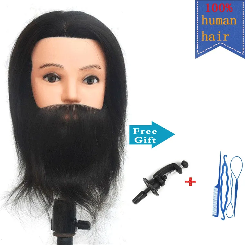 Male 100 Human Hair Training Head Hairdressing Mannequin Training