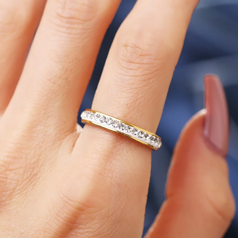 Woiwoi Stainless Steel Rings Wedding Ring For Women Man Concise Classical Mini Cubic Zirconia Gold Color Fashion Jewelry (12)