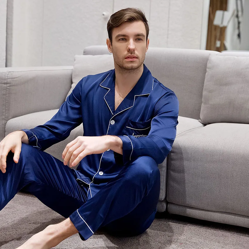 

DANALA Silk Satin Pajamas Sets Men Solid Vogue Refreshing Simple Men Nightwear Sets Home Suits Sleepwear Three Quarter Sleeve