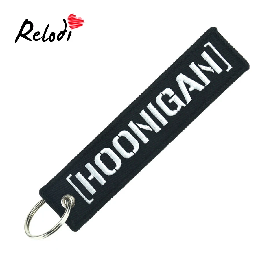 

Relodi Hoonigan Keychain White on Black Embroidery Polyester Fabric Key Protector Commemorative Key Chains SP2351