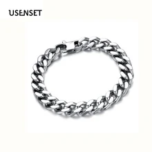 USENSET Шарм титановая сталь ювелирные изделия Большой мужской браслет из нержавеющей стали ожерелье шлифовка со всех сторон 14 мм серебро