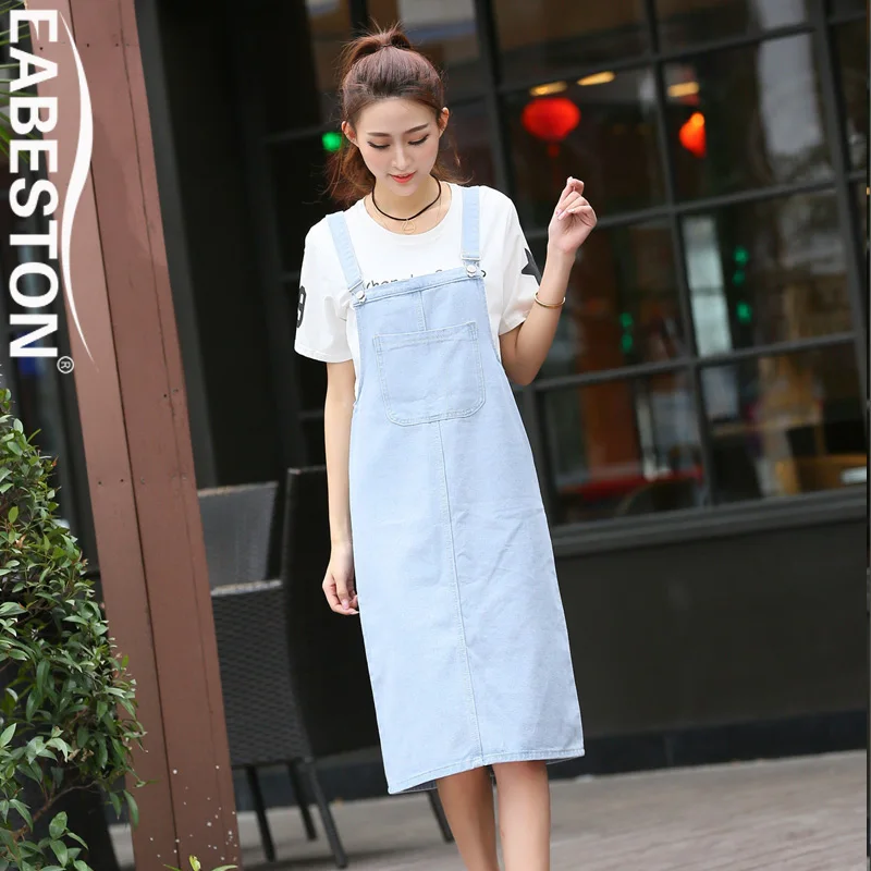 

New Fashion 2019 Denim Dress Summer Denim Casual Loose Strap Denim Dress Blue Overalls Jeans Dress Vestidos C349