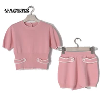 Girls Womens Knitting Suit Sets knitted tracksuit women set Knitting Suits Shorts 2 piece set Spring summer Women two piece set