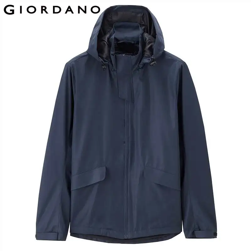 Giordano Мужская Ветровка простая тонкая съемный капюшон на молнии ветрозащитная