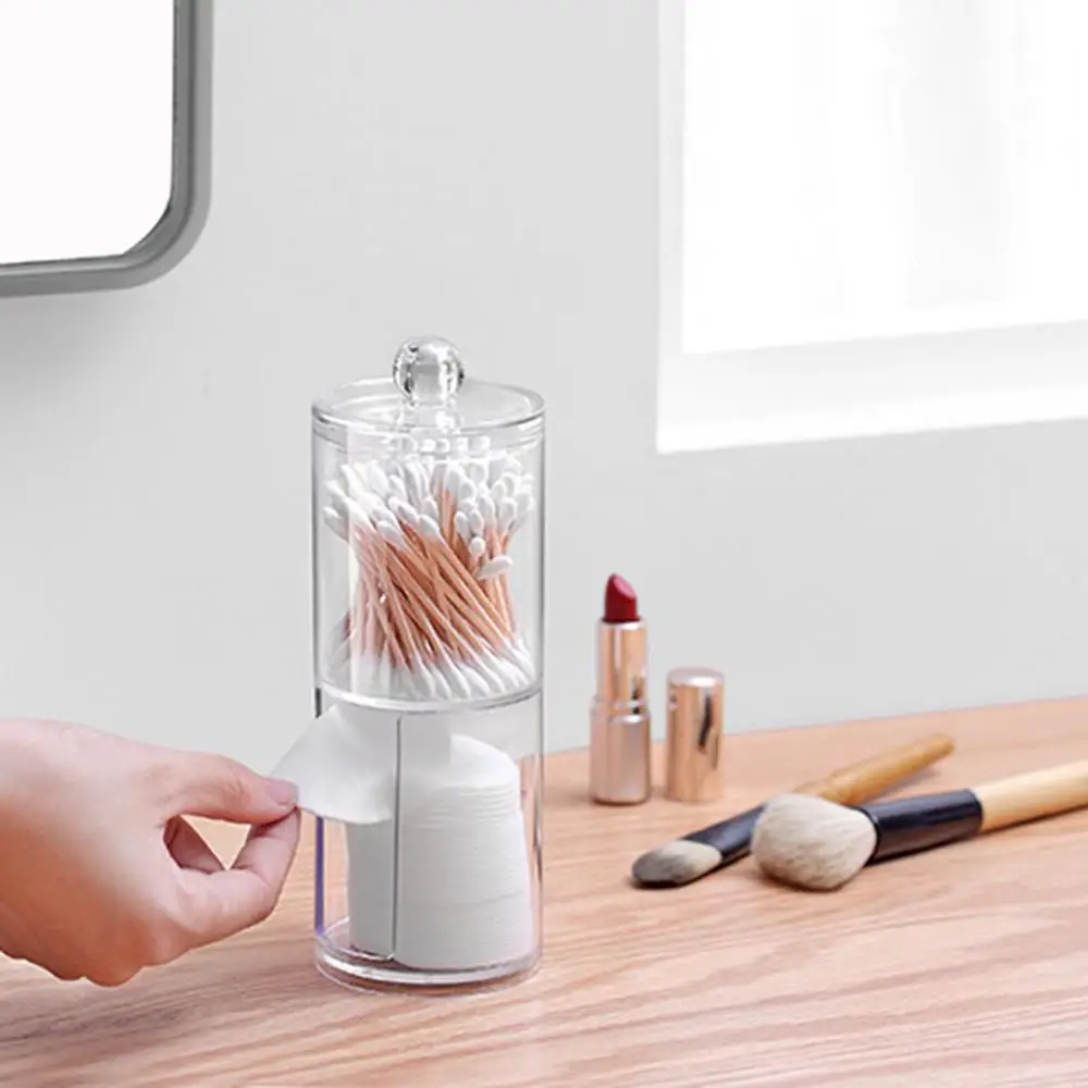 New Transparent Acrylic Box Cosmetic Makeup Organizer Bathroom Storage Box Plastic Container Cotton Swabs Cotton Pad Holder