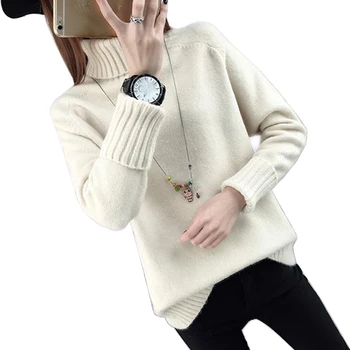

Women Turtleneck Pullover Sweater 2019 Autumn Winter Korean New Solid Basic Knitted Sweater Female Fashion Wild Knitwear