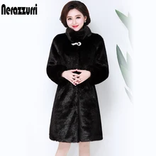 Nerazzurri, женское пальто из искусственного меха, зима, женское, черное, утолщенное, из искусственного меха норки, куртки, длинные, плюс, большой размер, верхняя одежда, 5XL, 6XL, 7XL