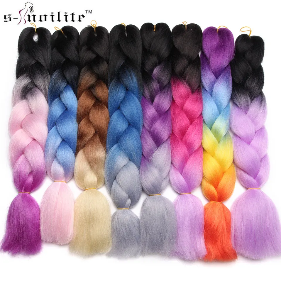 

Snoilite 24inch Ombre Jumbo Braids Synthetic Crochet Hair Extensions Pink Red Blue crochet Braiding Hair for black women