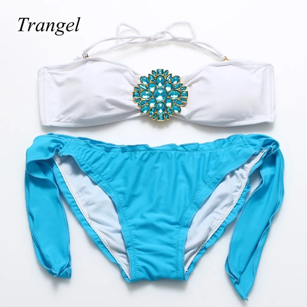 Cheap Bandeau Bikini Set Beach Summer Sexy Swimsuit Front Ruched Lace