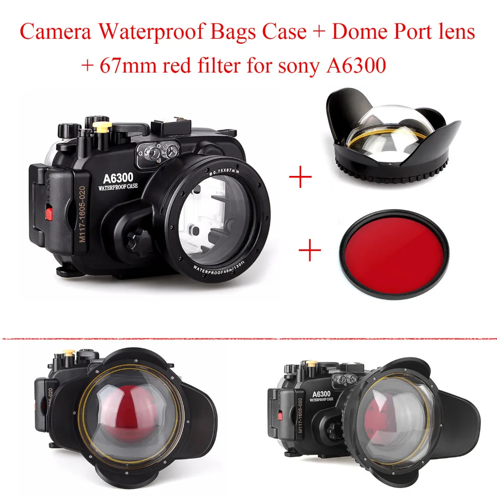 

Meikon Underwater Camera Housing Case for Sony A6300 Camera,Camera Waterproof Diving Case + Dome Port lens + 67mm red filter